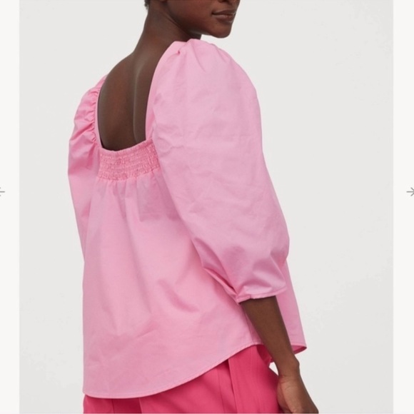 H&M Pink Poplin Puff Sleeve Blouse Size Small - Picture 2 of 12